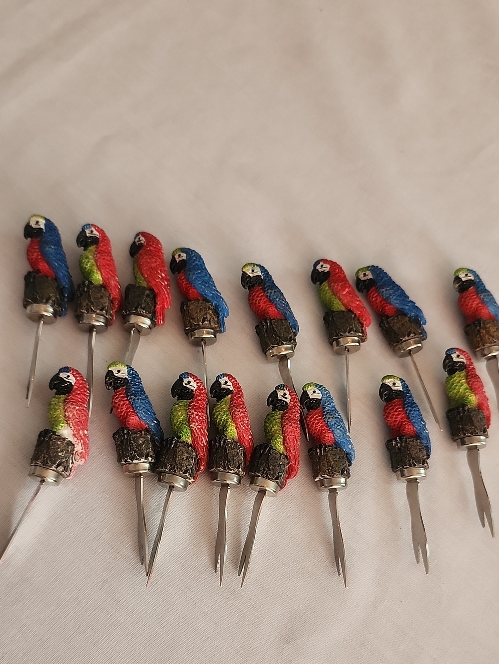 Vintage 2002 Boston Warehouse Tropical Parrot Hor'doeuvres Forks - SET of 16